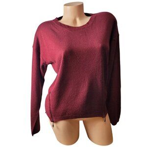 Mine ~ Burgundy Zip Accent Oversized Knit Sweater With Curved Hem & Side Details